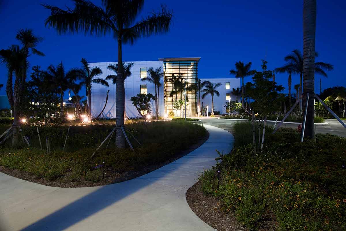 Outer night view of Max Planck Florida Institute