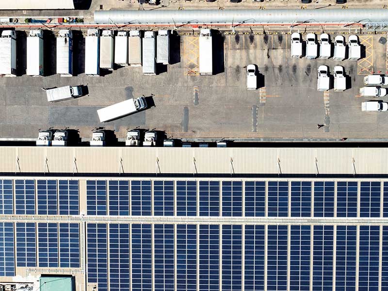 Solar panels on an industrial building